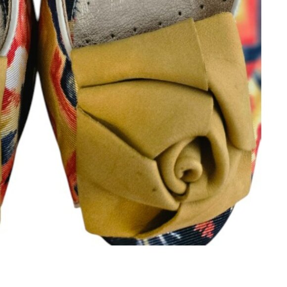 Sofft 9.5 Women's Marcela Floral Peep Toe Wedge Slingback Orange Mustard Bow - Picture 2 of 7